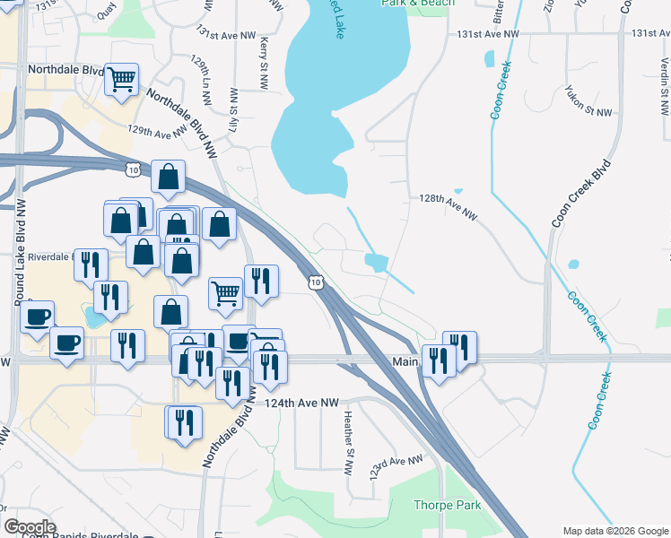 map of restaurants, bars, coffee shops, grocery stores, and more near 2968 127th Avenue in Minneapolis