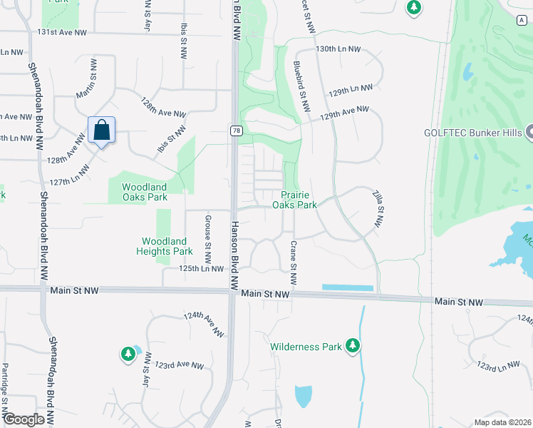 map of restaurants, bars, coffee shops, grocery stores, and more near 12725 Eagle Street Northwest in Minneapolis