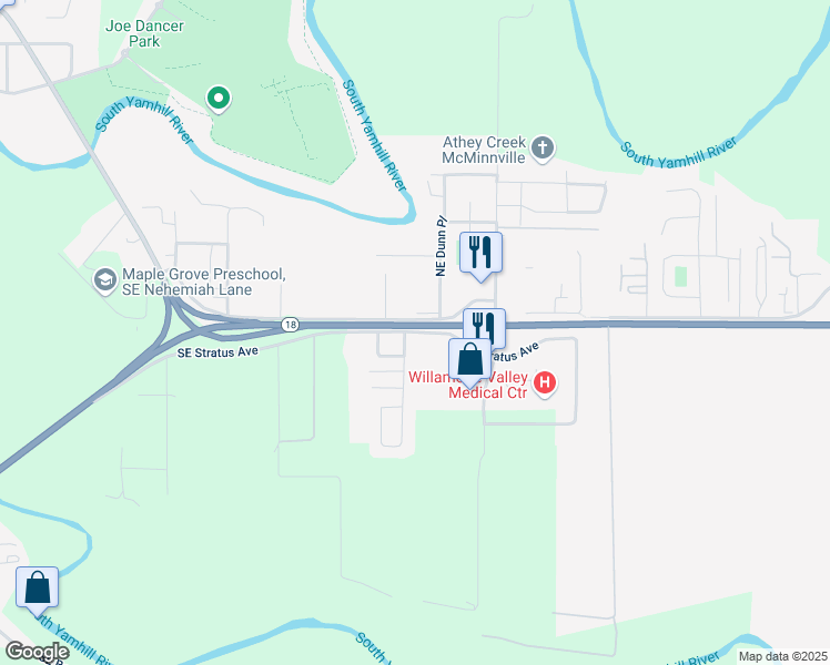 map of restaurants, bars, coffee shops, grocery stores, and more near 2450 Southeast Stratus Avenue in McMinnville