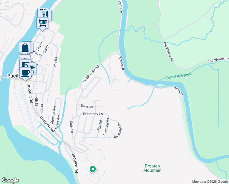 map of restaurants, bars, coffee shops, grocery stores, and more near 35065 Reddekopp Rd in Pacific City