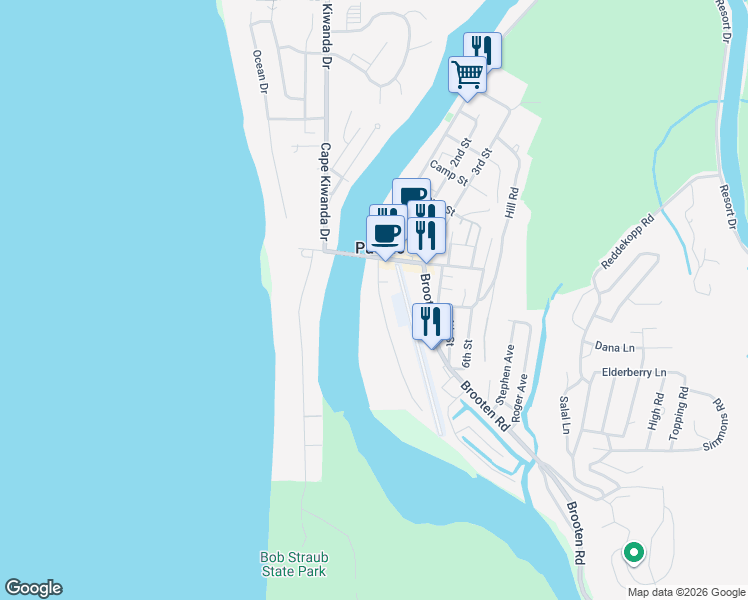 map of restaurants, bars, coffee shops, grocery stores, and more near 35120 Rueppel Avenue in Pacific City