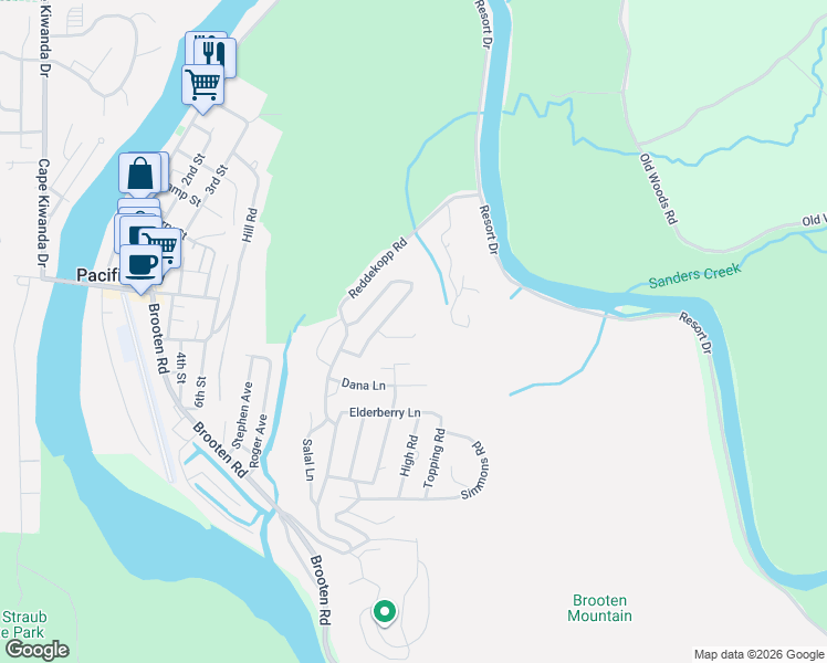 map of restaurants, bars, coffee shops, grocery stores, and more near 35065 Reddekopp Rd in Pacific City