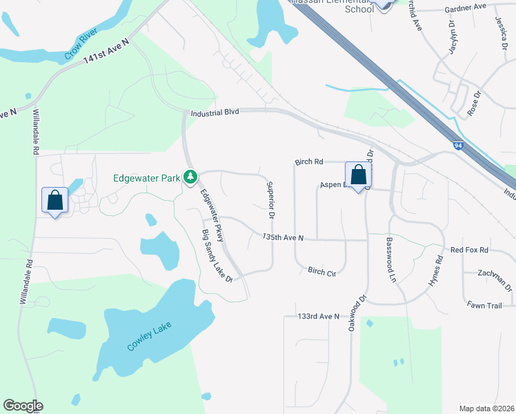 map of restaurants, bars, coffee shops, grocery stores, and more near 24028 136th Circle in Rogers