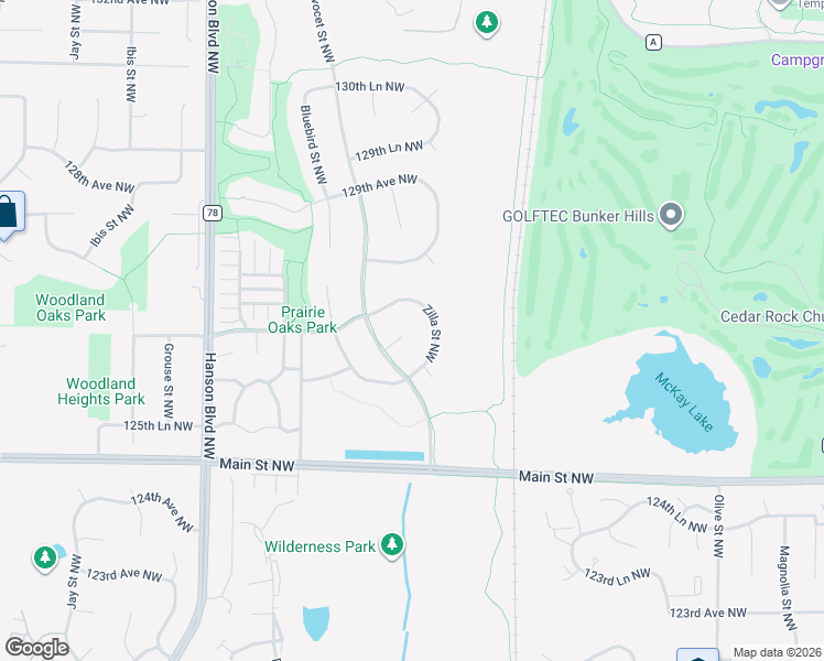 map of restaurants, bars, coffee shops, grocery stores, and more near 1248 126th Lane Northwest in Minneapolis