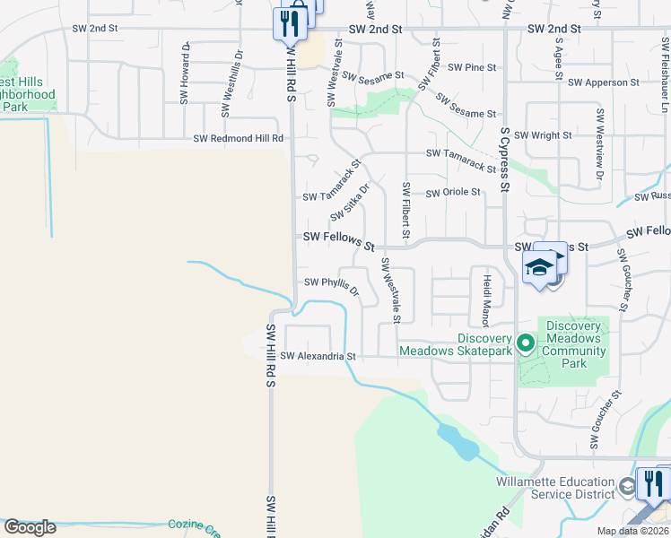 map of restaurants, bars, coffee shops, grocery stores, and more near 2089 Southwest Marie Drive in McMinnville