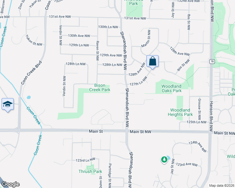 map of restaurants, bars, coffee shops, grocery stores, and more near 2090 127th Avenue Northwest in Minneapolis