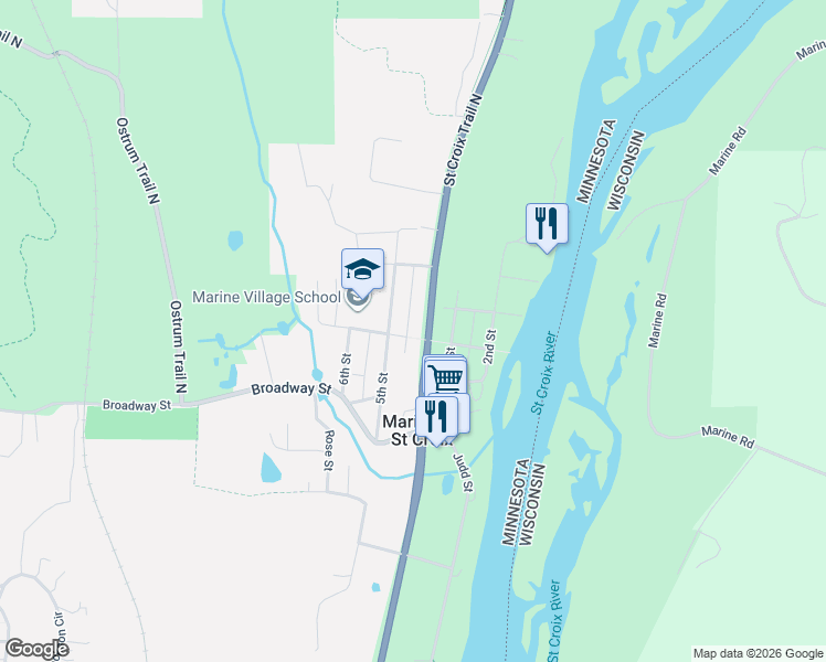 map of restaurants, bars, coffee shops, grocery stores, and more near 17500 Saint Croix Trail North in Marine on Saint Croix