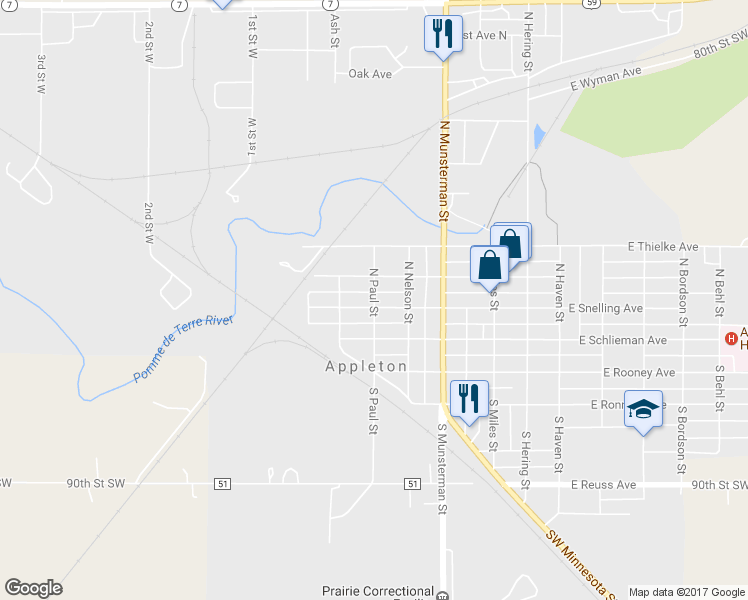 map of restaurants, bars, coffee shops, grocery stores, and more near 123 North Paul Street in Appleton