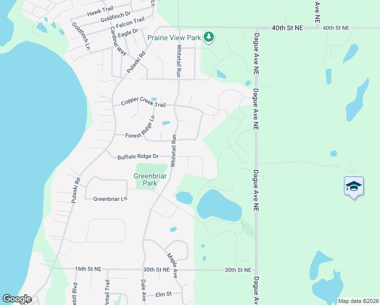 map of restaurants, bars, coffee shops, grocery stores, and more near 2407 Buffalo Ridge Drive in Buffalo
