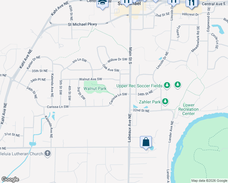 map of restaurants, bars, coffee shops, grocery stores, and more near 504 Maren Circle Southwest in Saint Michael