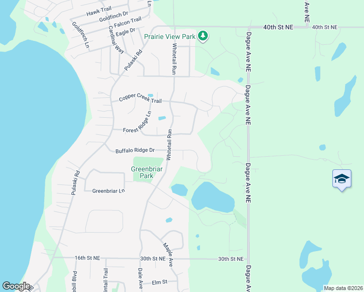 map of restaurants, bars, coffee shops, grocery stores, and more near 2407 Buffalo Ridge Drive in Buffalo