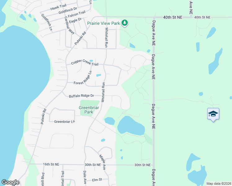 map of restaurants, bars, coffee shops, grocery stores, and more near 2409 Buffalo Ridge Drive in Buffalo