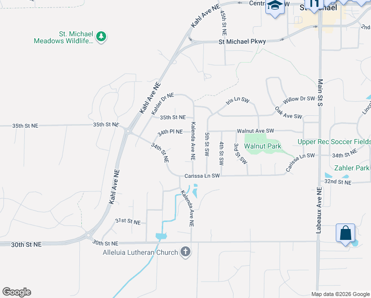 map of restaurants, bars, coffee shops, grocery stores, and more near 10440 34th Circle Northeast in Saint Michael