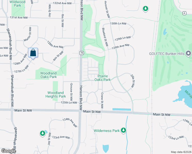 map of restaurants, bars, coffee shops, grocery stores, and more near 12725 Eagle Street Northwest in Minneapolis