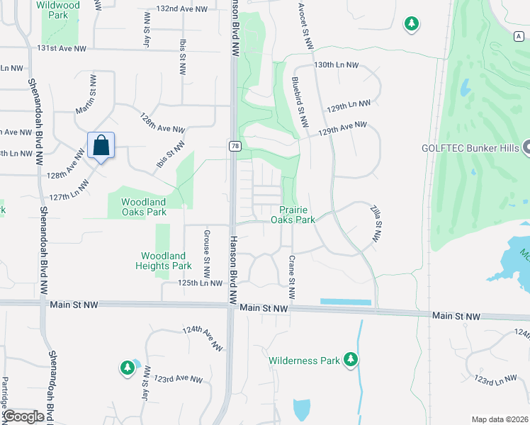 map of restaurants, bars, coffee shops, grocery stores, and more near 12725 Eagle Street Northwest in Minneapolis