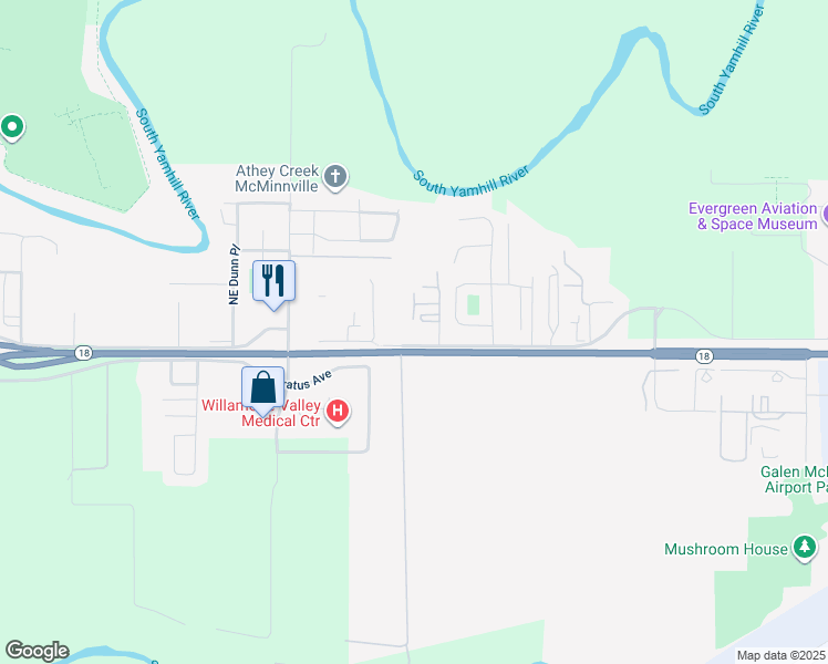 map of restaurants, bars, coffee shops, grocery stores, and more near 2845 Northeast Cumulus Avenue in McMinnville