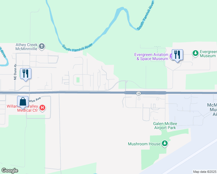 map of restaurants, bars, coffee shops, grocery stores, and more near 3255 Northeast Cumulus Avenue in McMinnville
