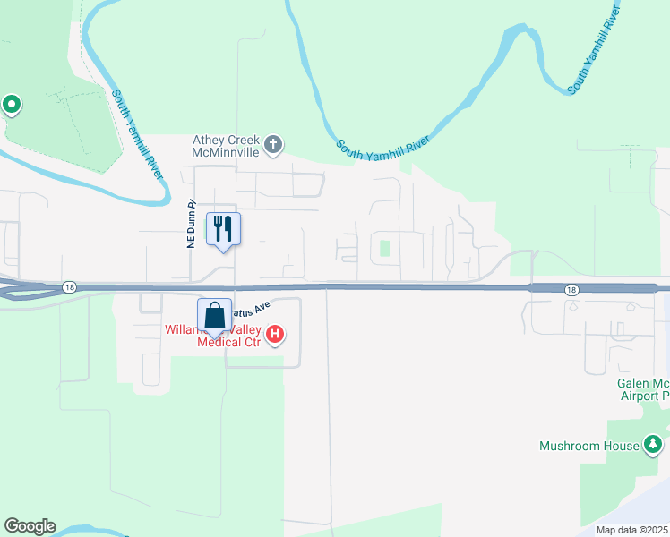 map of restaurants, bars, coffee shops, grocery stores, and more near 2845 Northeast Cumulus Avenue in McMinnville