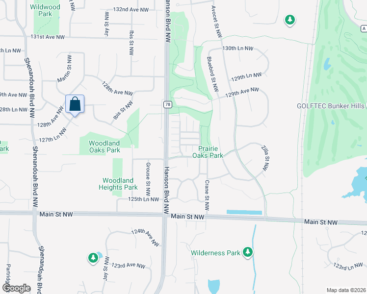 map of restaurants, bars, coffee shops, grocery stores, and more near 12725 Eagle Street Northwest in Minneapolis