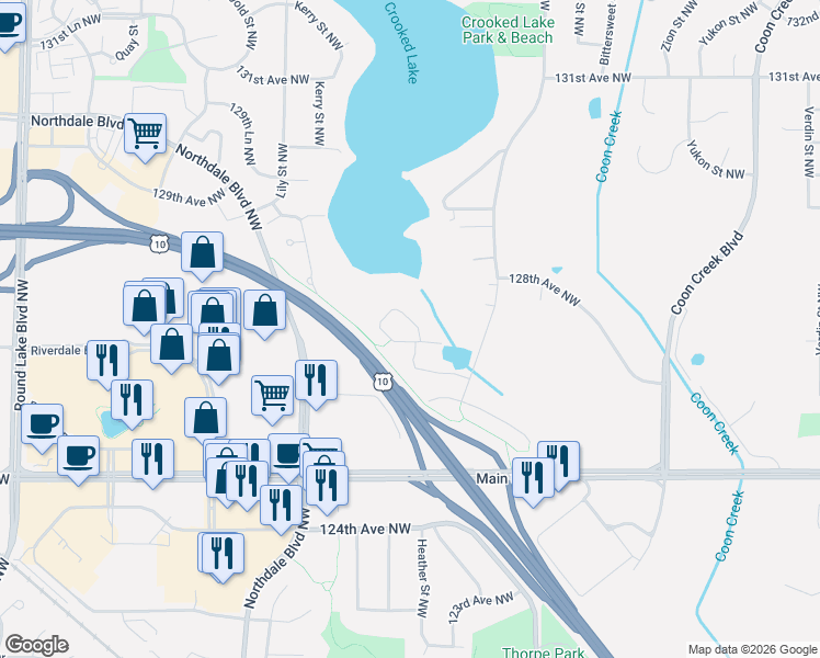 map of restaurants, bars, coffee shops, grocery stores, and more near 2968 127th Avenue in Minneapolis