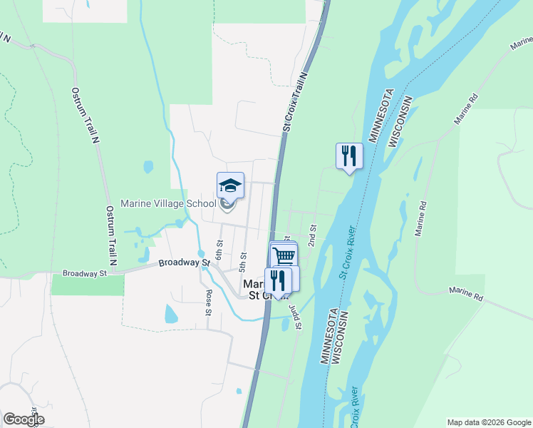 map of restaurants, bars, coffee shops, grocery stores, and more near 17500 Saint Croix Trail North in Marine on Saint Croix