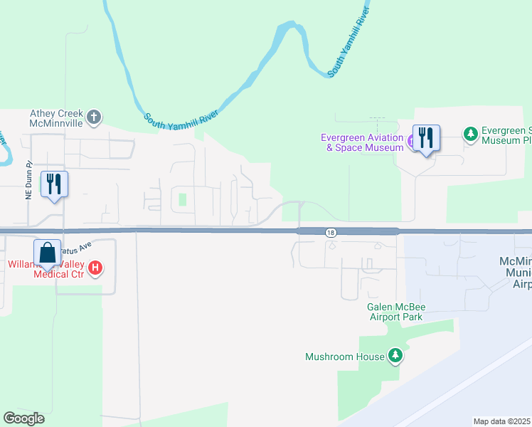 map of restaurants, bars, coffee shops, grocery stores, and more near 3255 Northeast Cumulus Avenue in McMinnville