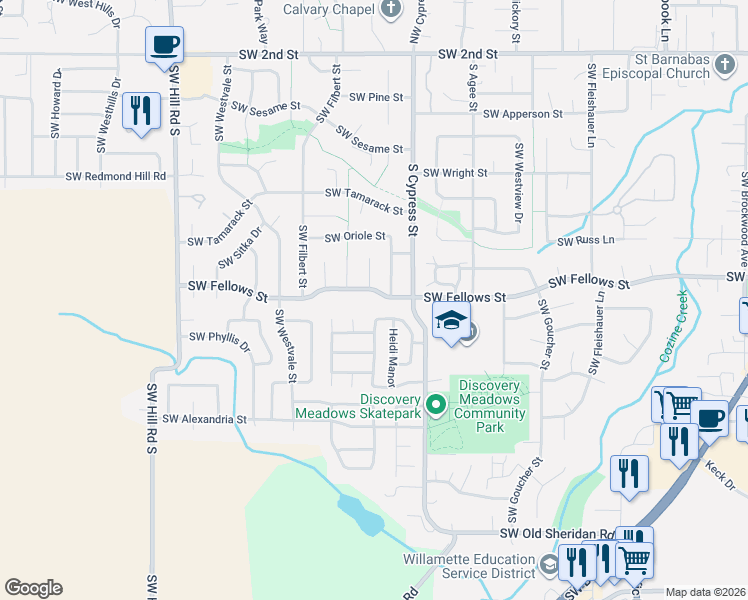 map of restaurants, bars, coffee shops, grocery stores, and more near 92 Heidi Manor in McMinnville