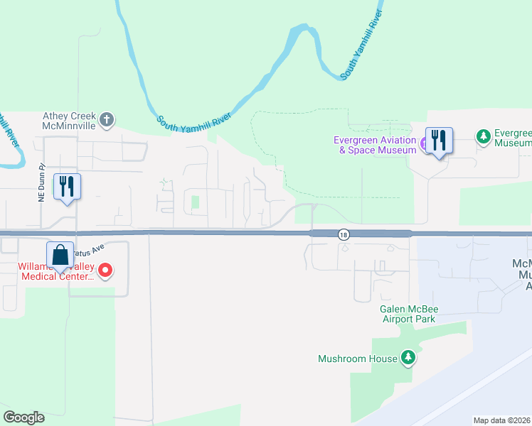map of restaurants, bars, coffee shops, grocery stores, and more near 219 Northeast Fircrest Drive in McMinnville