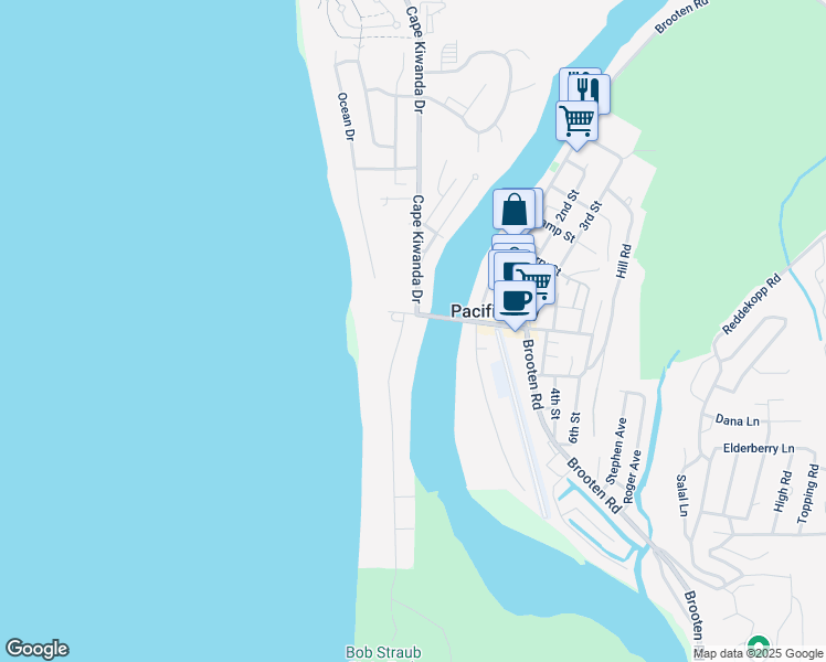 map of restaurants, bars, coffee shops, grocery stores, and more near in Pacific City