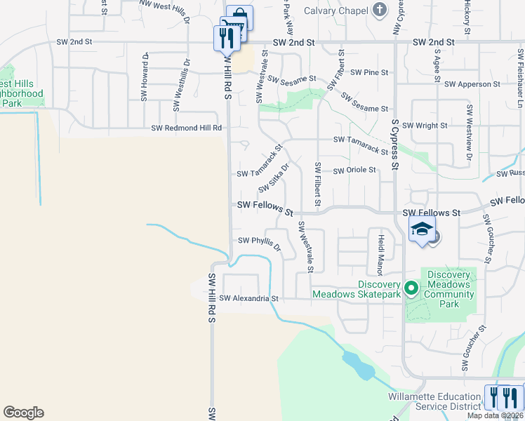 map of restaurants, bars, coffee shops, grocery stores, and more near 1022 Southwest Sitka Court in McMinnville