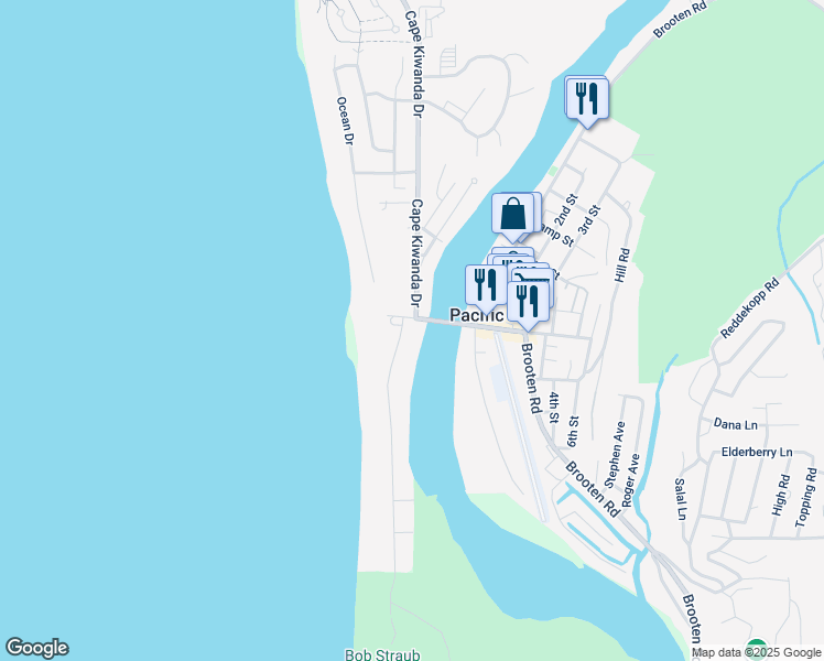 map of restaurants, bars, coffee shops, grocery stores, and more near in Pacific City