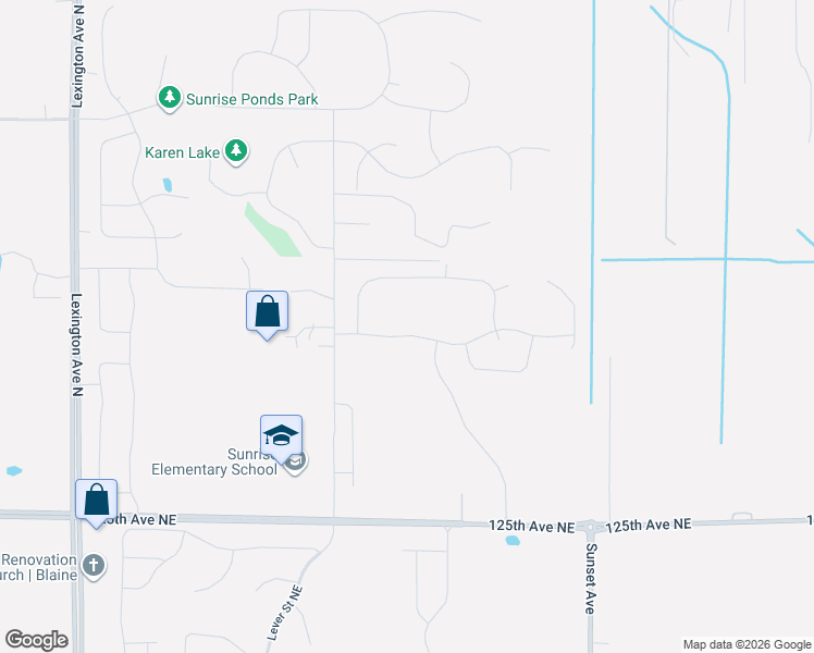 map of restaurants, bars, coffee shops, grocery stores, and more near 12875 Lever Street Northeast in Blaine