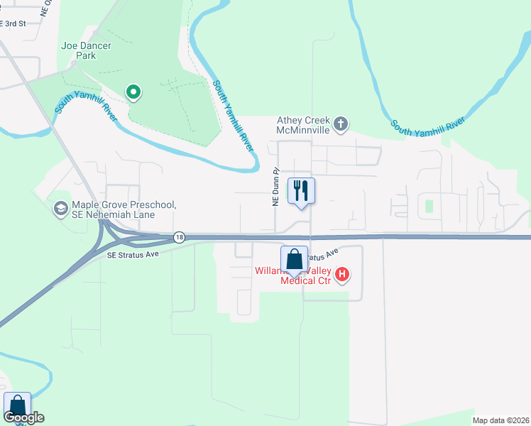 map of restaurants, bars, coffee shops, grocery stores, and more near 135 Northeast Dunn Place in McMinnville