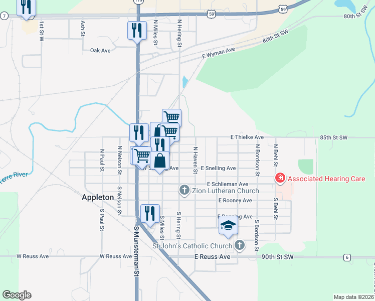 map of restaurants, bars, coffee shops, grocery stores, and more near 49 East Sorenson Avenue in Appleton