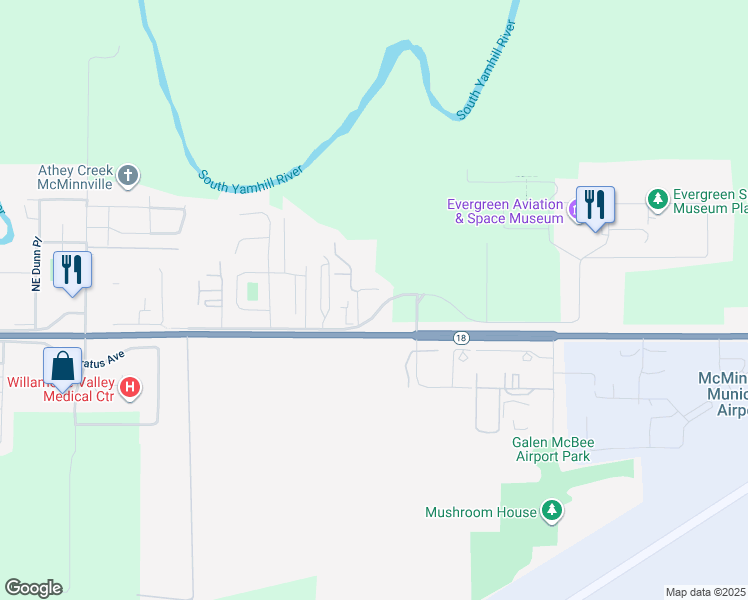 map of restaurants, bars, coffee shops, grocery stores, and more near 318 Northeast Fircrest Place in McMinnville