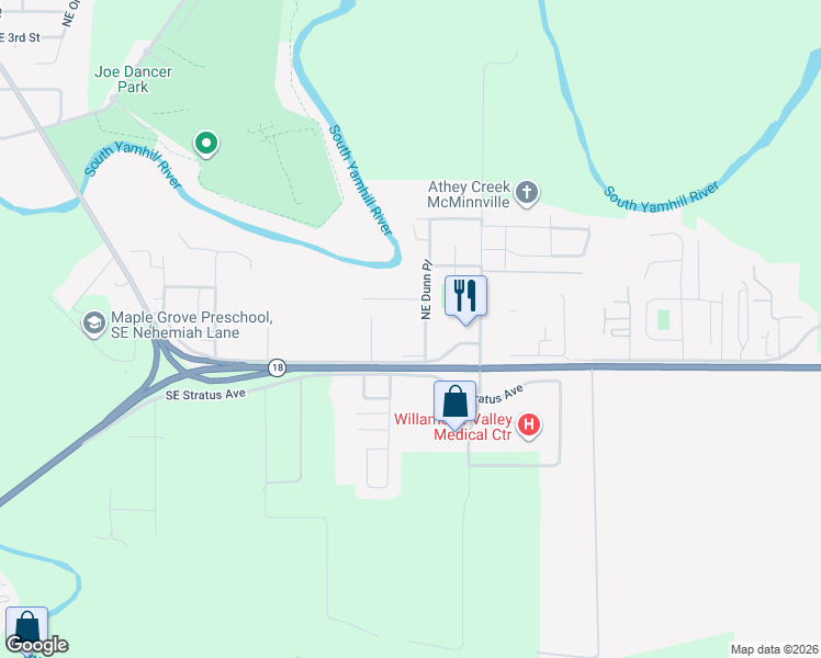map of restaurants, bars, coffee shops, grocery stores, and more near 135 Northeast Dunn Place in McMinnville