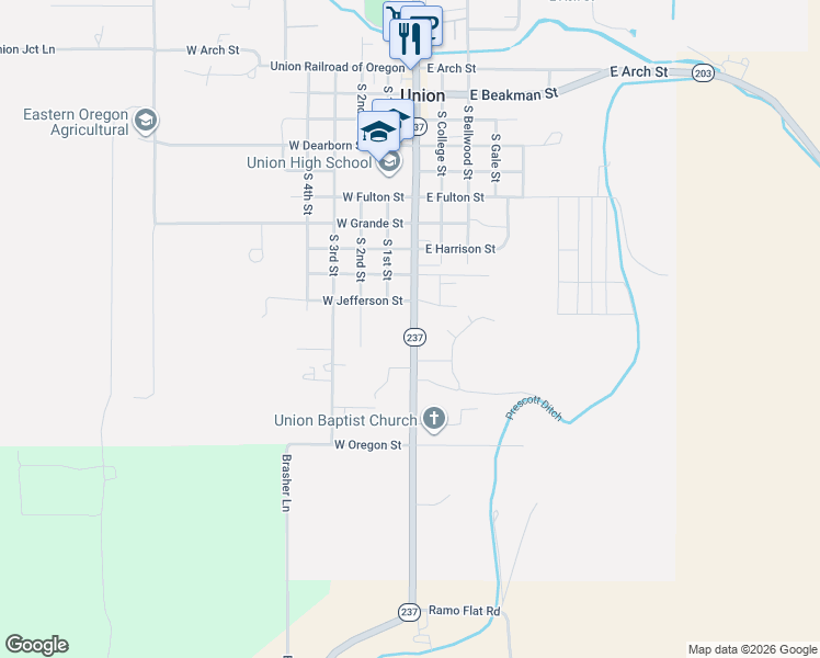 map of restaurants, bars, coffee shops, grocery stores, and more near 1100 South Main Street in Union