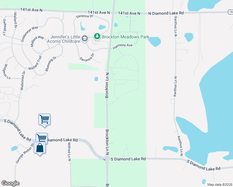 map of restaurants, bars, coffee shops, grocery stores, and more near 13700 Brockton Lane North in Rogers