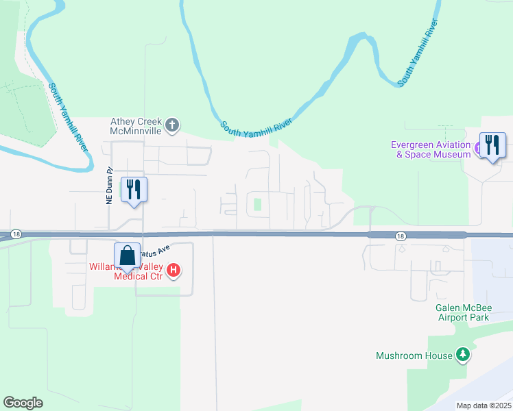 map of restaurants, bars, coffee shops, grocery stores, and more near 130 Northeast Kingwood Drive in McMinnville