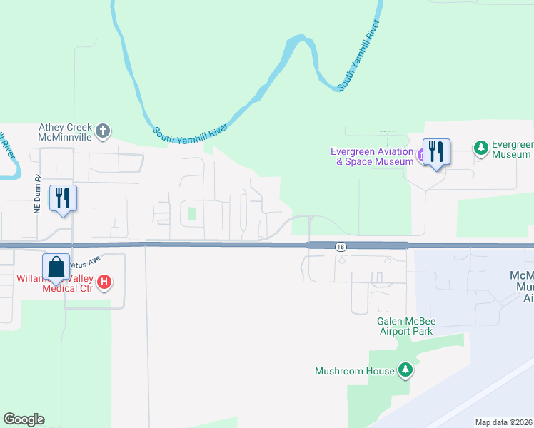 map of restaurants, bars, coffee shops, grocery stores, and more near 105 Northeast Fircrest Drive in McMinnville