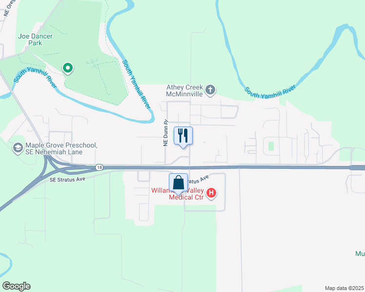 map of restaurants, bars, coffee shops, grocery stores, and more near 394 Northeast Norton Lane in McMinnville