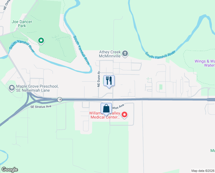 map of restaurants, bars, coffee shops, grocery stores, and more near 2515 Northeast Norton Court in McMinnville