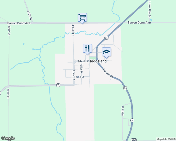 map of restaurants, bars, coffee shops, grocery stores, and more near 104 Scranton Street in Ridgeland