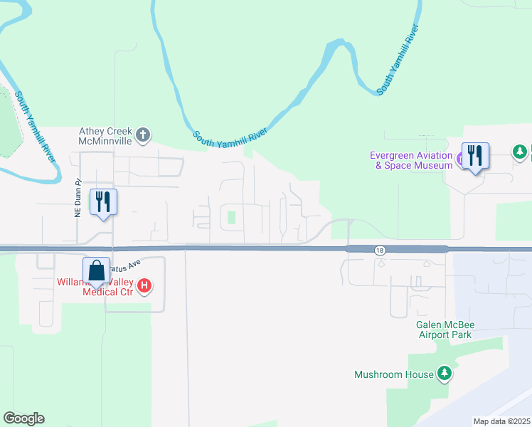 map of restaurants, bars, coffee shops, grocery stores, and more near 153 Northeast American Drive in McMinnville
