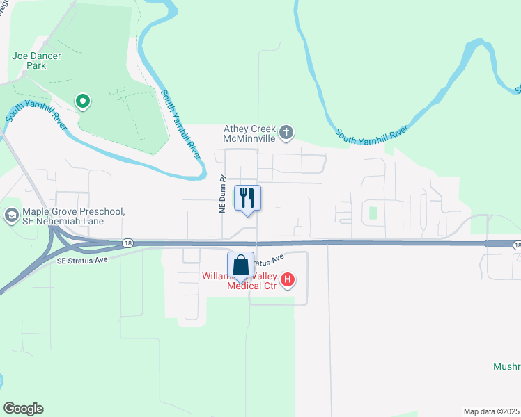 map of restaurants, bars, coffee shops, grocery stores, and more near 394 Northeast Norton Lane in McMinnville