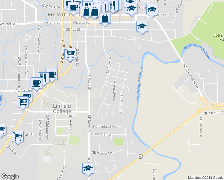 map of restaurants, bars, coffee shops, grocery stores, and more near 931 Southeast Rummel Street in McMinnville
