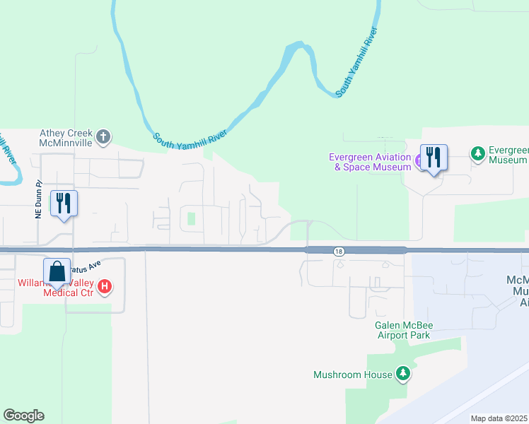 map of restaurants, bars, coffee shops, grocery stores, and more near 318 Northeast Fircrest Place in McMinnville