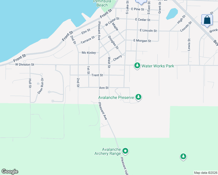 map of restaurants, bars, coffee shops, grocery stores, and more near 199 Ann St in Boyne City