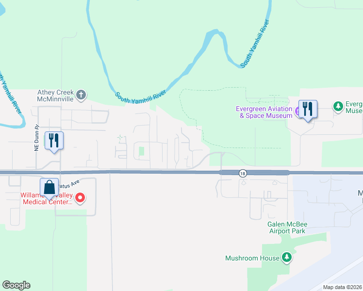 map of restaurants, bars, coffee shops, grocery stores, and more near 347 Northeast Fircrest Place in McMinnville
