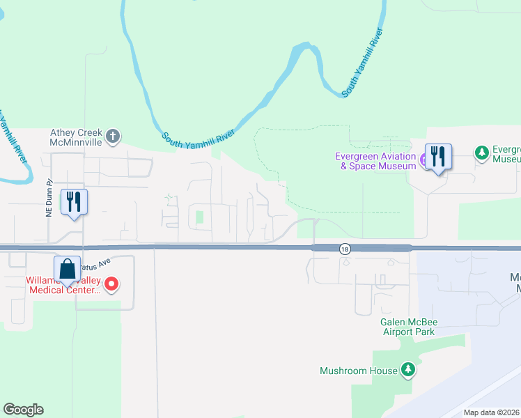 map of restaurants, bars, coffee shops, grocery stores, and more near 347 Northeast Fircrest Place in McMinnville